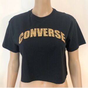 🖤Converse Black Crop Top with Leopard Print Logo
